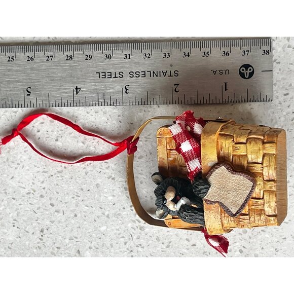 Black Bear In Basket Christmas Ornament With Red Ribbon By KSA Inc. NIB - Picture 8 of 10